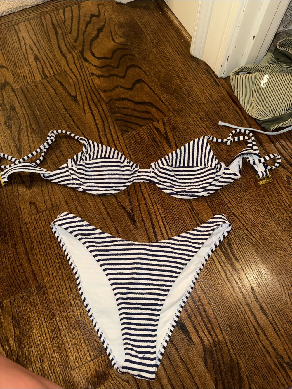 Navy and White Striped Bikini Set